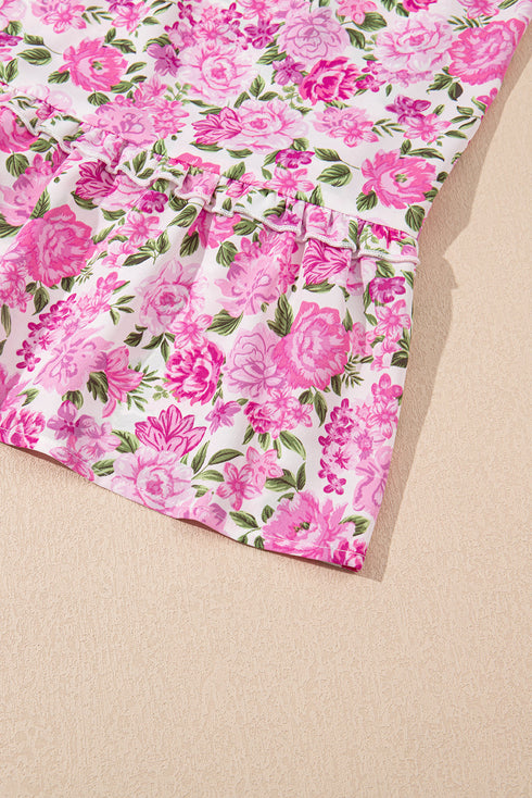 Pink Dainty Floral Smocked Puff Sleeve Flowy Long Dress